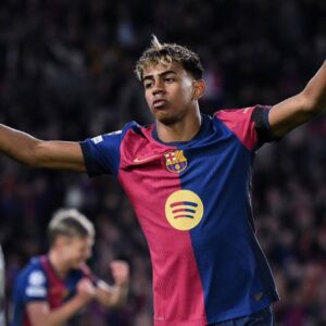 Lamine Yamal Barcelona celebration Champions League